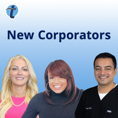 Headshots of Dr. Amanda Nardozzi, Angela Chapman, and Dr. Manpuneet Singh under the text, "New Corporators."